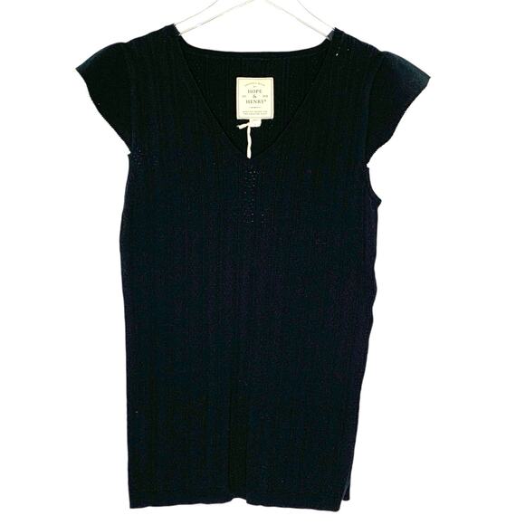 Hope & Henry L NEW Women Flutter Sleeve Sweater Top Black Pointelle - Picture 2 of 9